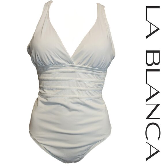 La Blanca Island Goddess Multi-Strap Cross-Back One Piece NWOT White Size 10 - Picture 1 of 12